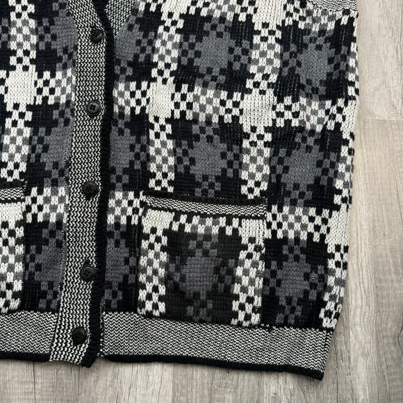Vintage 80s 90s Plaid Gray Black White Sweater Vest  Size XL - Picture 5 of 8